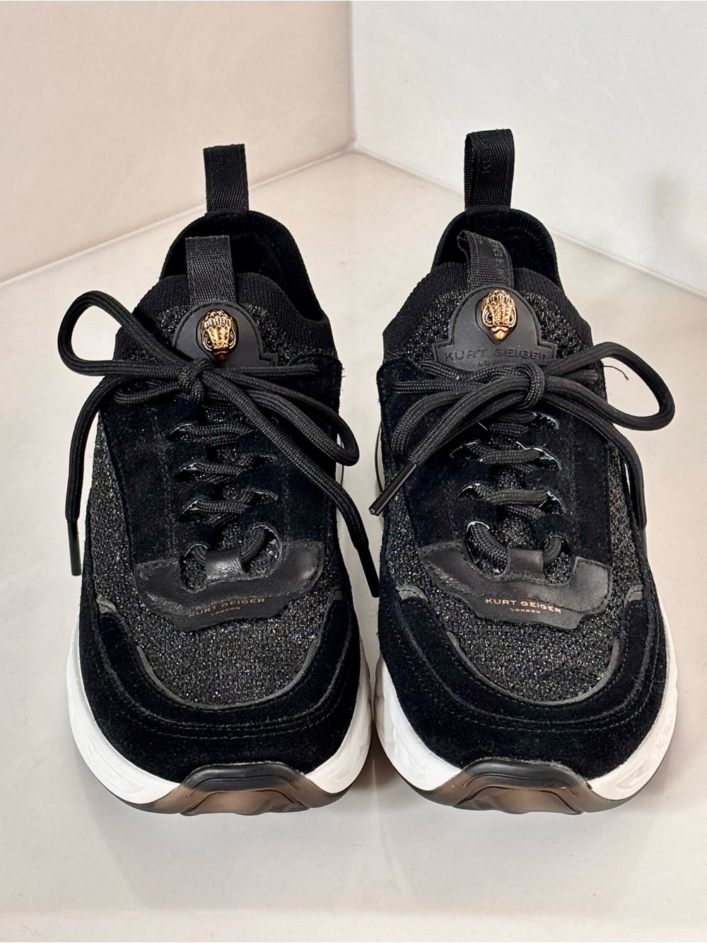 Kurt Geiger London Kensington Black Glitter New Sneakers Size US 5, EU 38